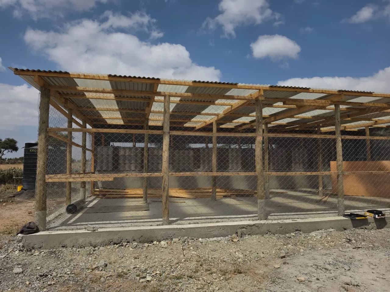 The new poultry house, freestanding and roofed
